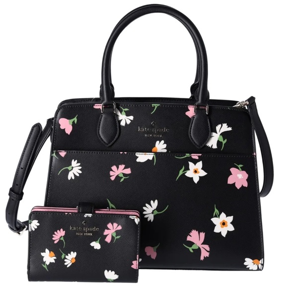 kate spade Handbags - Kate Spade Madison Floral Waltz Medium Top Zip Satchel Black Multi + Wallet